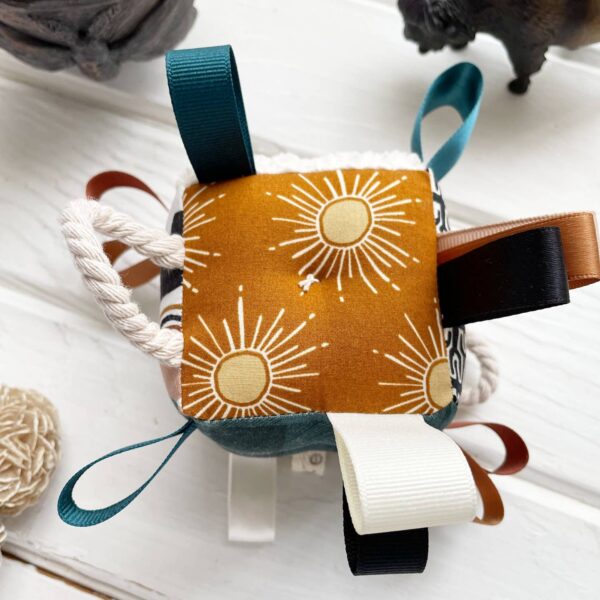 The Bird & Elephant - Earth Rainbow Sensory Baby Block Ribbon Tags Rattle - Image 2