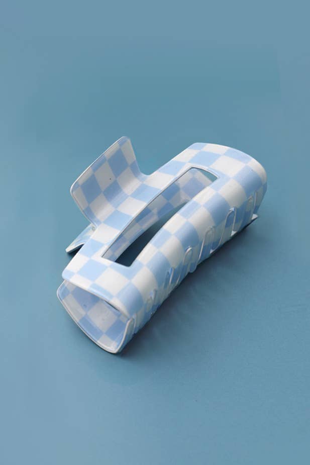 JUMBO RESIN CHECKER HAIR CLAW CLIPS 4inch Blue