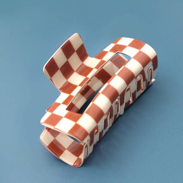 JUMBO RESIN CHECKER HAIR CLAW CLIPS 4inch Orange - Image 11