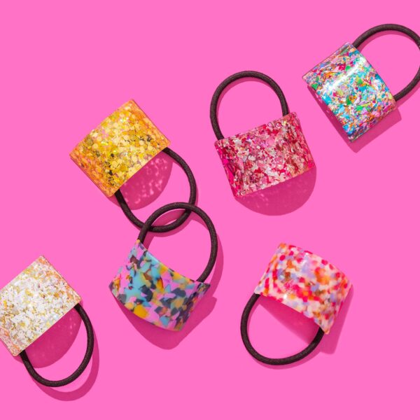 Hair Cuff Ponytail Holder - Pink + Silver Confetti