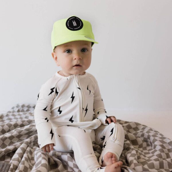 Bamboo Zip Pajamas | White & Black Lightning Bolt: 3-6 Months