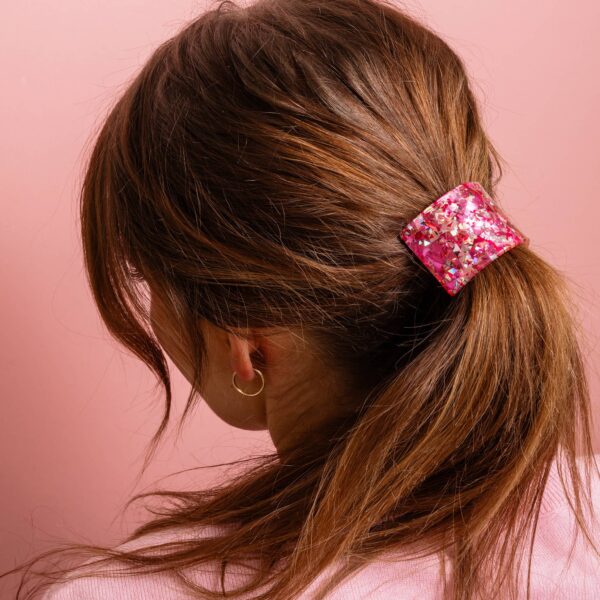 Hair Cuff Ponytail Holder - Pink + Silver Confetti - Image 2