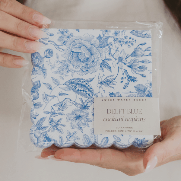 Blue Delft Foil Heart Cocktail Napkins - Image 3