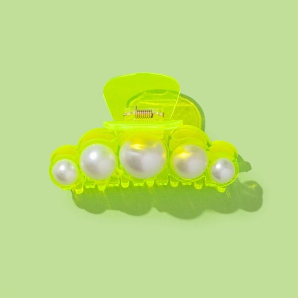 Claw Hair Clip - Large - Neon Green w/ Pearl Beads - Image 2