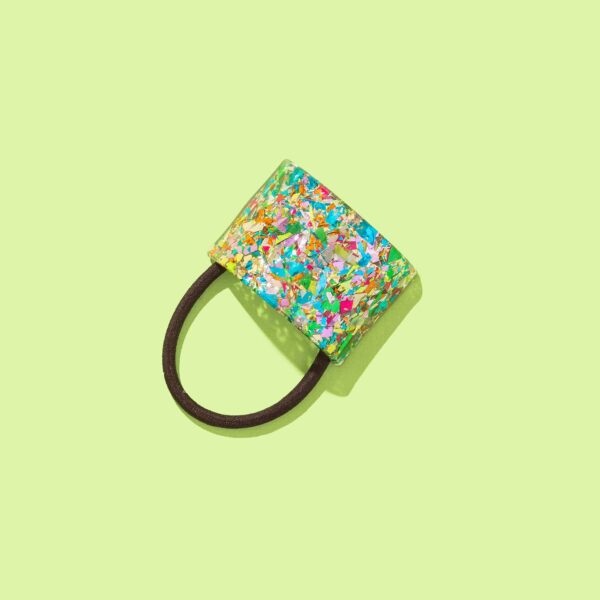 Hair Cuff Ponytail Holder - Colorful Confetti w/ Brown Band - Image 2