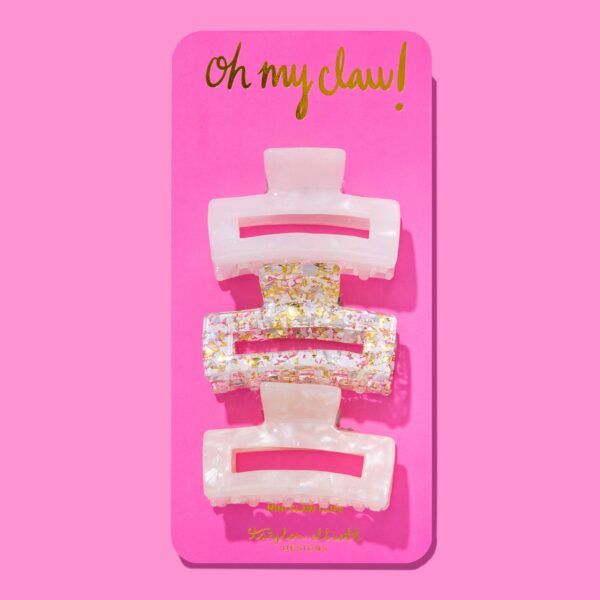 Claw Hair Clip Trio - Med - Pearl Confetti / White / Pearl - Image 2