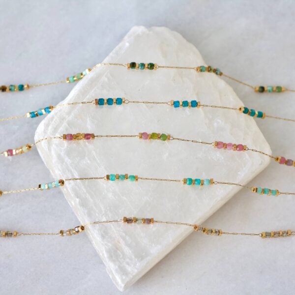 Square Stone Beaded Chain - Apatite, Amazonite, Labradorite,: AMAZONITE - Image 2