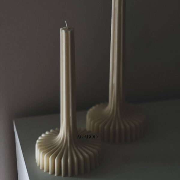 Large Stripe Vase Column Candle - Pillar: Cream, Set of 2 - Image 2