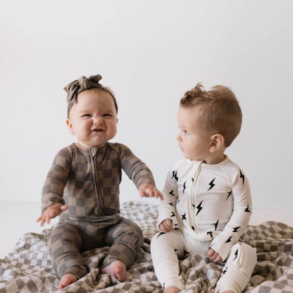 Bamboo Zip Pajamas | White & Black Lightning Bolt: 3-6 Months - Image 2