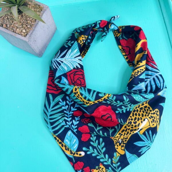 Bandana Handkerchief Cotton Scarf - Jaguars Red Roses - Image 2