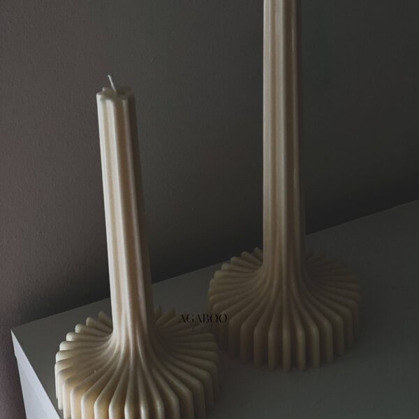 Large Stripe Vase Column Candle - Pillar: Cream, Set of 2 - Image 3
