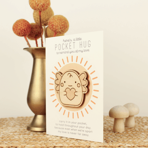 Wooden Pocket Hug, Axolotl. Thinking of You Gift - Image 2