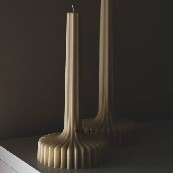 Large Stripe Vase Column Candle - Pillar: Cream, Set of 2 - Image 4