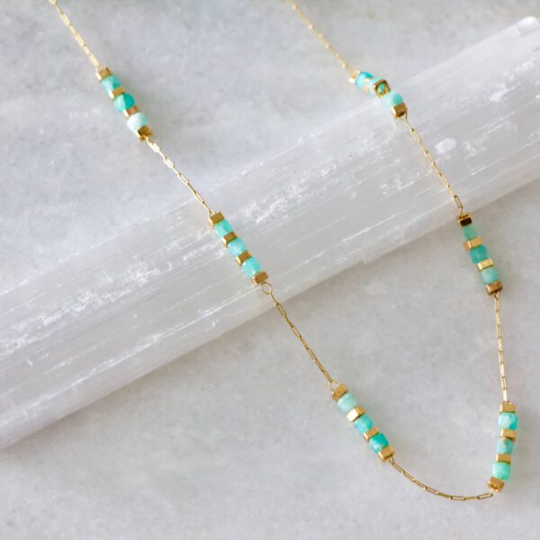 Square Stone Beaded Chain - Apatite, Amazonite, Labradorite,: AMAZONITE