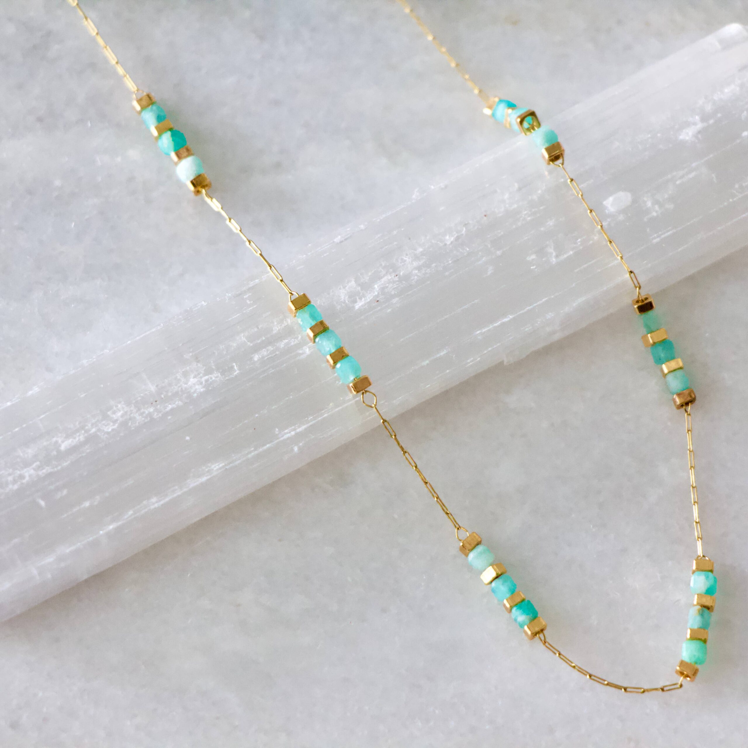 Square Stone Beaded Chain - Apatite, Amazonite, Labradorite,: AMAZONITE