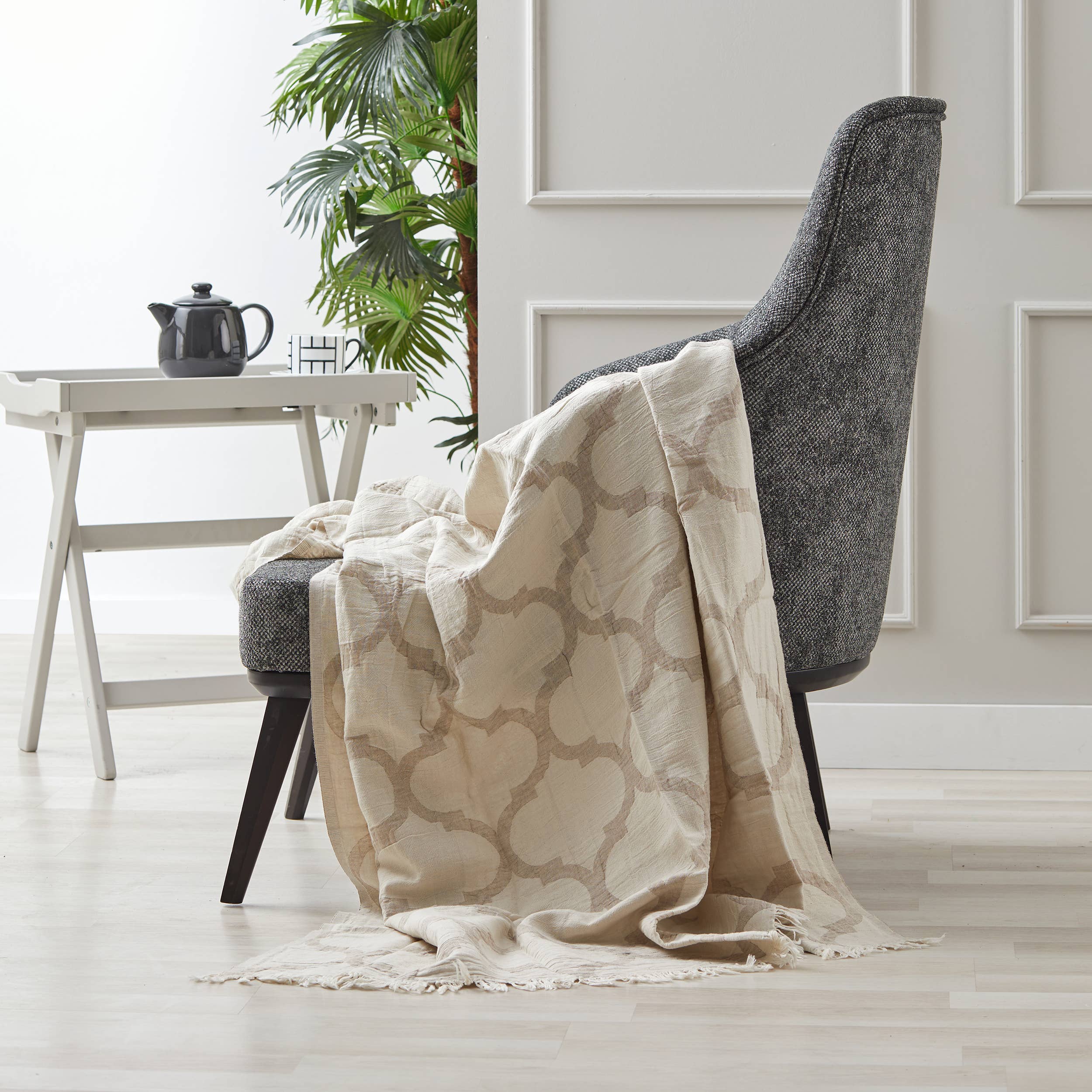 Linen Cotton Blend Throw Blankets: Beige