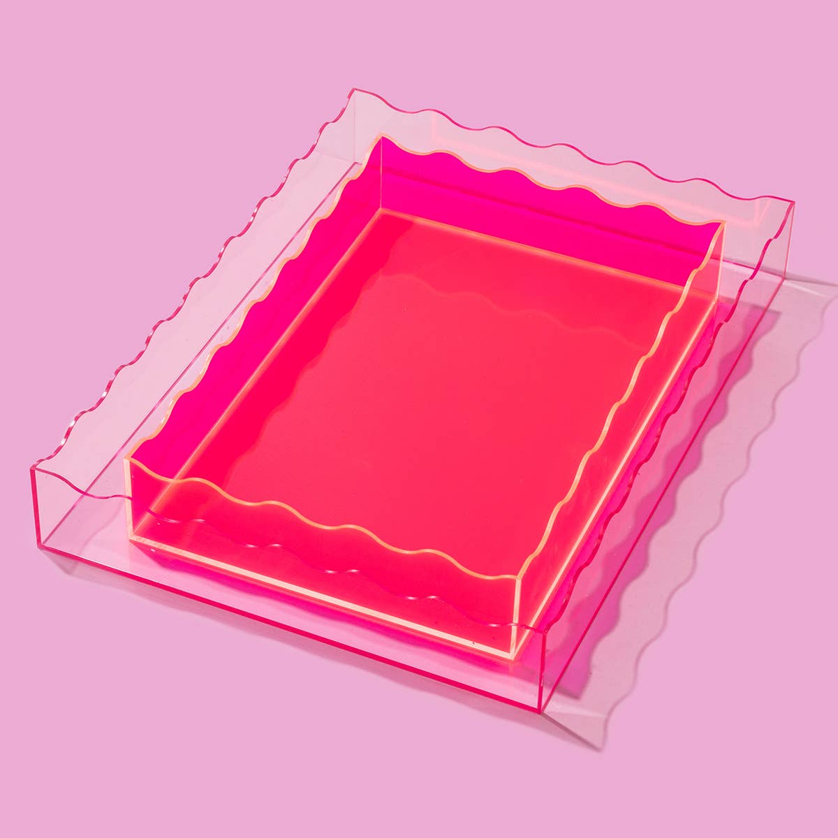 Wavy Acrylic Tray - Rectangle - Medium - Hot Pink