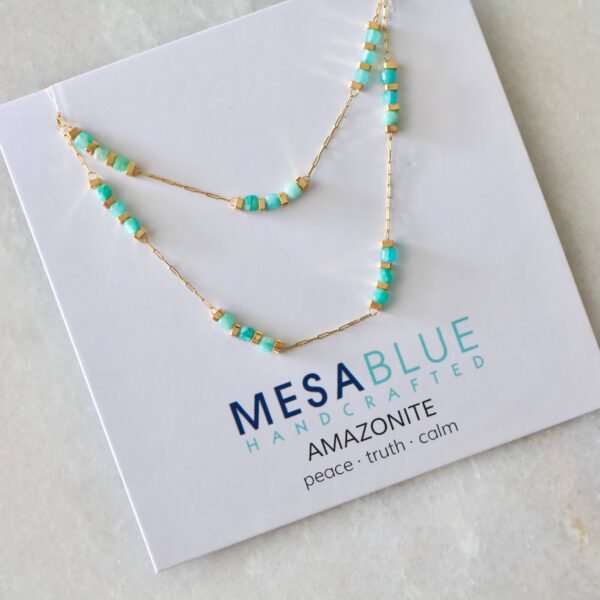Square Stone Beaded Chain - Apatite, Amazonite, Labradorite,: AMAZONITE - Image 14