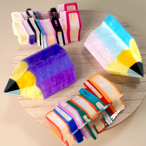 BOOK STACK SCHOOL HAIR CLAW CLIPS PENCIL PURPLE - Image 2