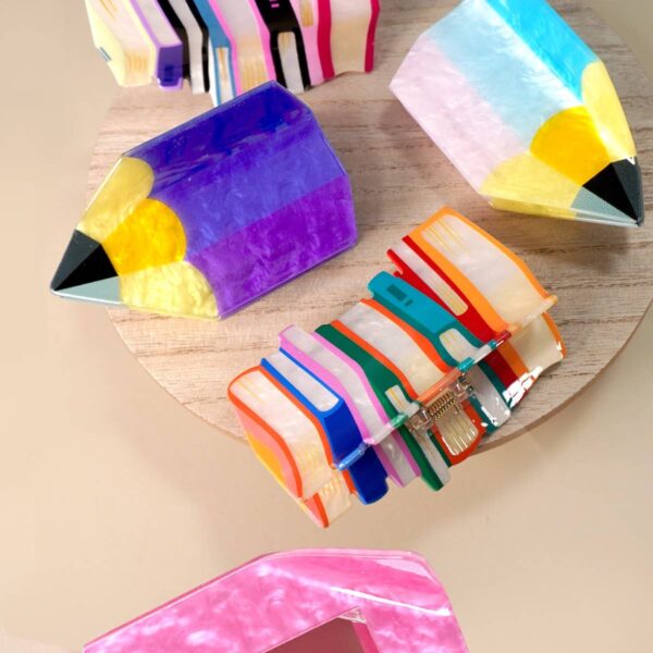 BOOK STACK SCHOOL HAIR CLAW CLIPS PENCIL PURPLE - Image 7