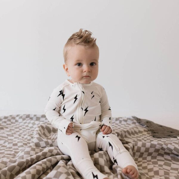 Bamboo Zip Pajamas | White & Black Lightning Bolt: 3-6 Months - Image 6