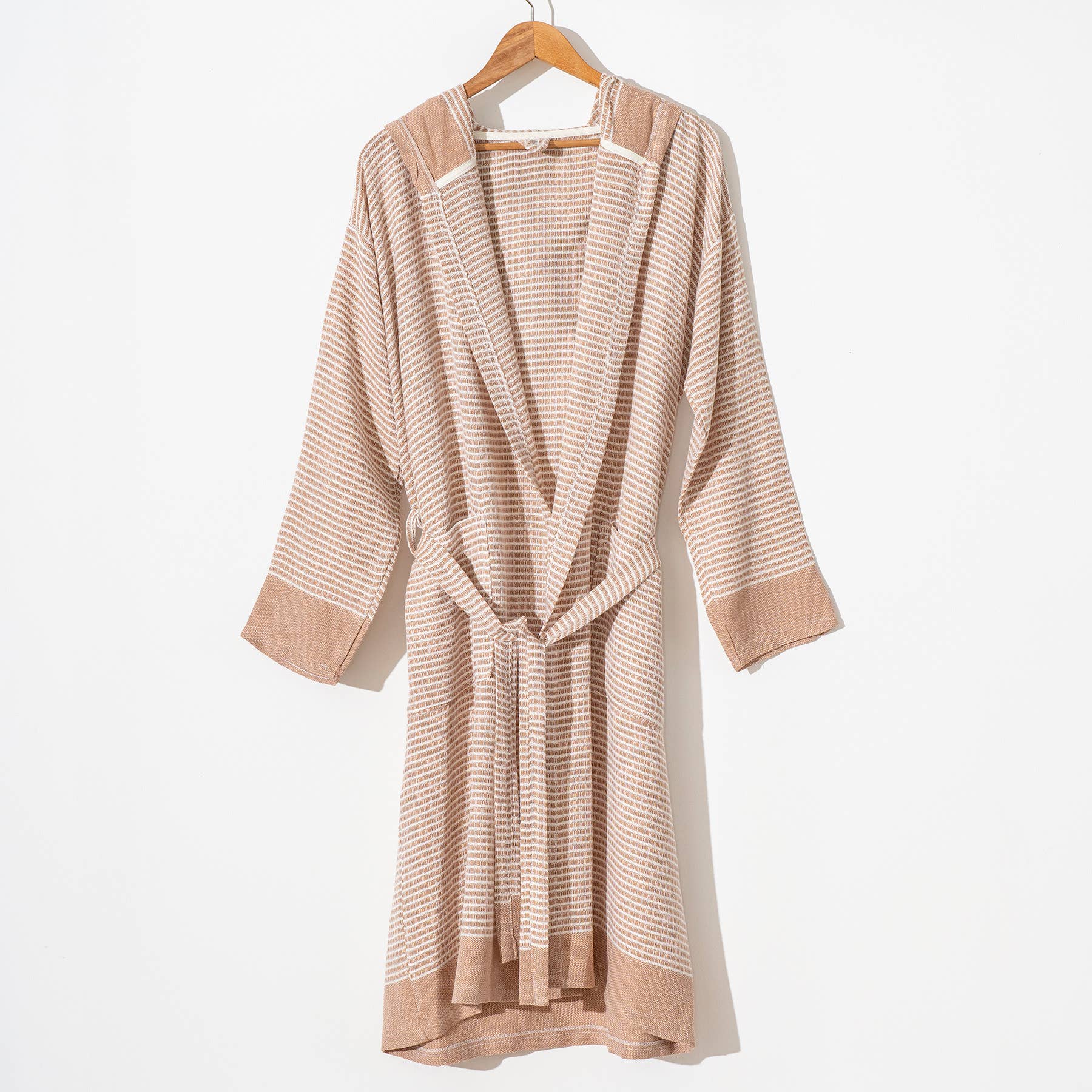 Turkish Cotton Quick-dry Light Robe Spa Lounge Wear: Beige, L-XL