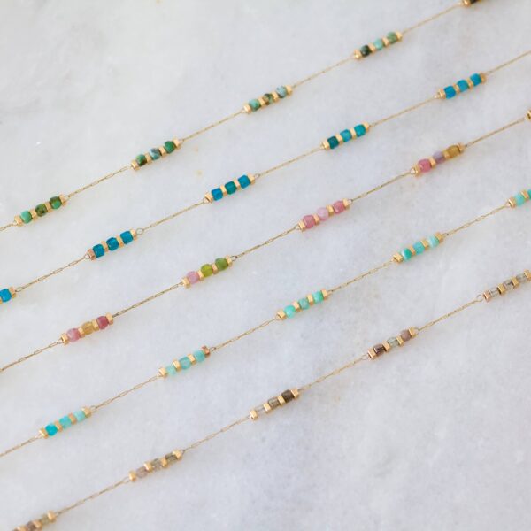 Square Stone Beaded Chain - Apatite, Amazonite, Labradorite,: AMAZONITE - Image 3
