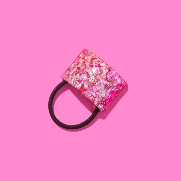 Hair Cuff Ponytail Holder - Pink + Silver Confetti - Image 3