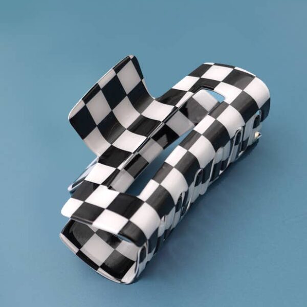 JUMBO RESIN CHECKER HAIR CLAW CLIPS 4inch Black