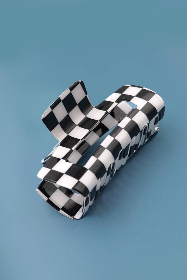 JUMBO RESIN CHECKER HAIR CLAW CLIPS 4inch Black