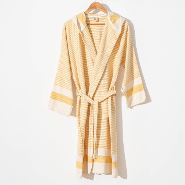 Turkish Cotton Lightweight Summer Hood Kimono Robe: Mustard, S-M - Image 4