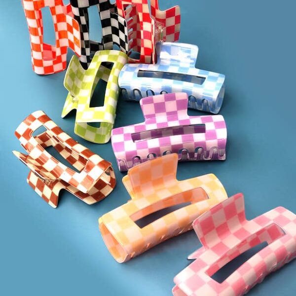 JUMBO RESIN CHECKER HAIR CLAW CLIPS 4inch Orange - Image 4