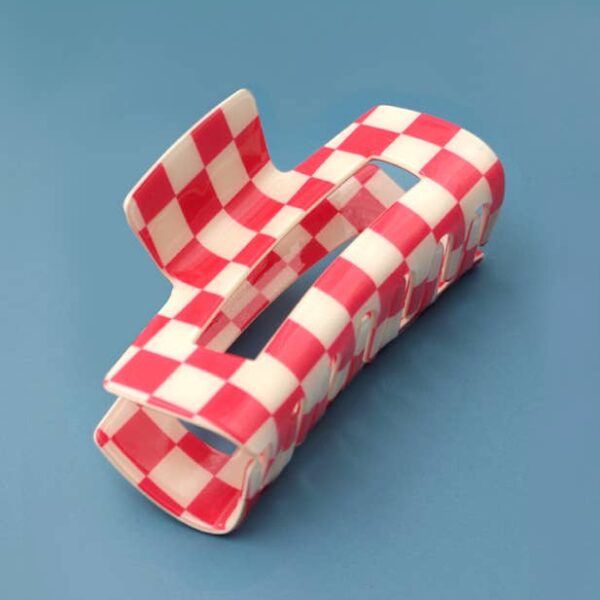 JUMBO RESIN CHECKER HAIR CLAW CLIPS 4inch Orange - Image 8