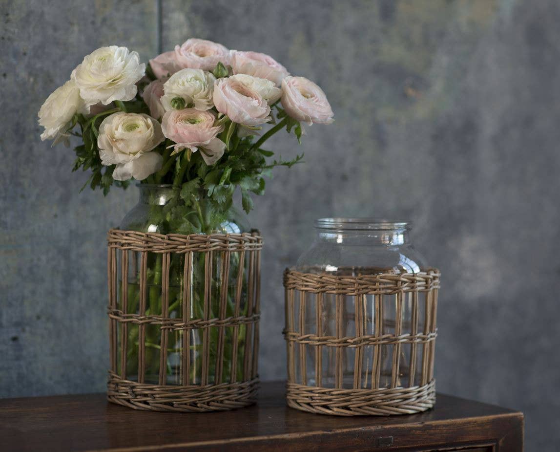 Glass and Woven Willow Canister - Small: Small