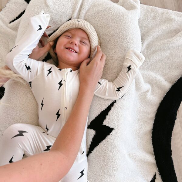 Bamboo Zip Pajamas | White & Black Lightning Bolt: 3-6 Months - Image 7