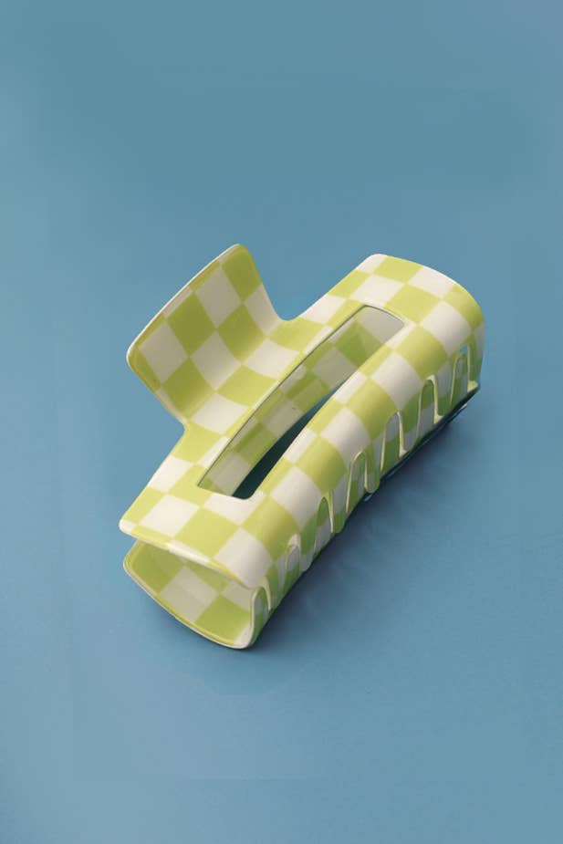 JUMBO RESIN CHECKER HAIR CLAW CLIPS 4inch MINT