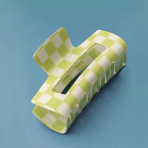 JUMBO RESIN CHECKER HAIR CLAW CLIPS 4inch Blue - Image 6