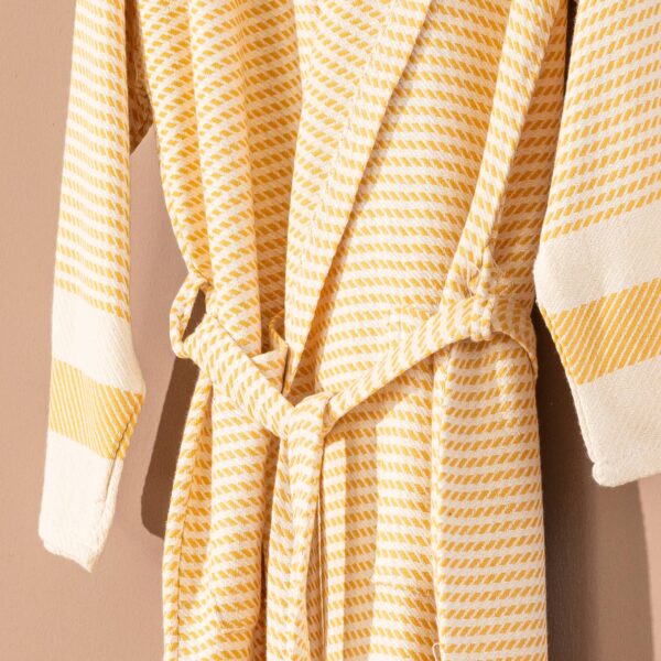 Turkish Cotton Lightweight Summer Hood Kimono Robe: Mustard, S-M - Image 5