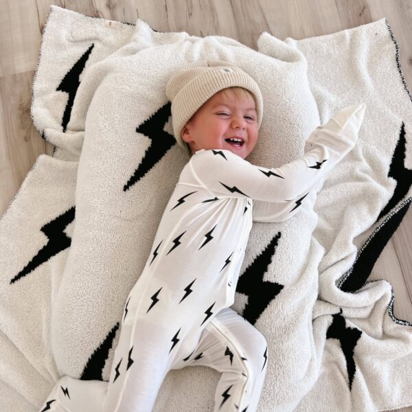 Bamboo Zip Pajamas | White & Black Lightning Bolt: 3-6 Months - Image 9