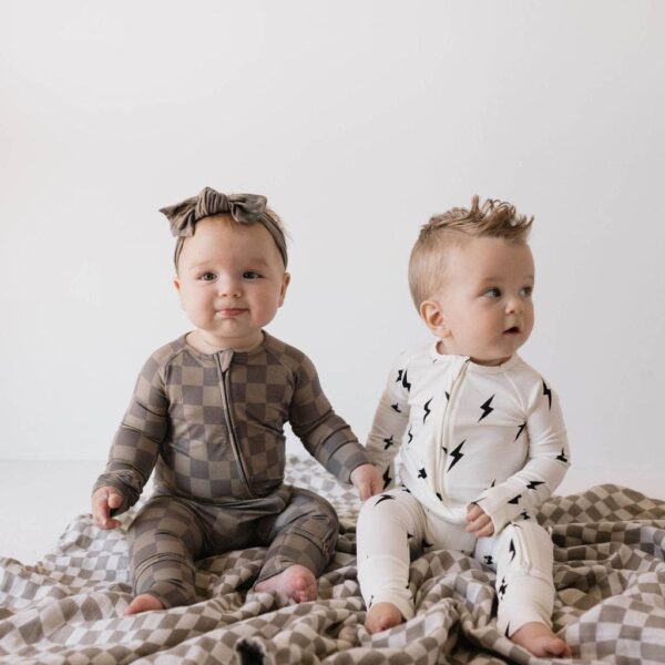 Bamboo Zip Pajamas | White & Black Lightning Bolt: 3-6 Months - Image 10
