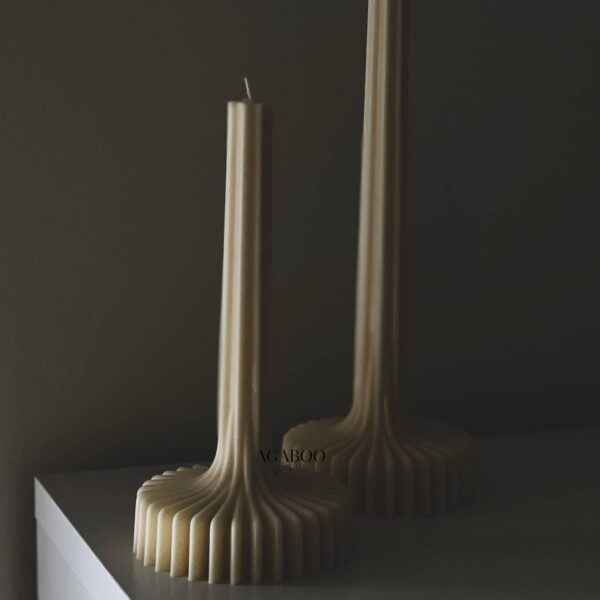 Large Stripe Vase Column Candle - Pillar: Cream, Set of 2 - Image 7