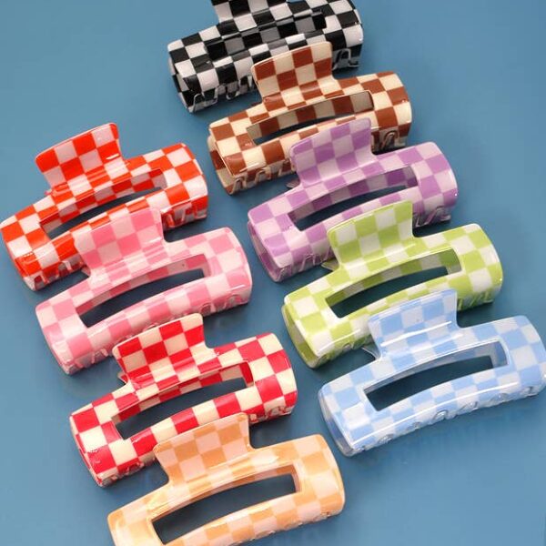 JUMBO RESIN CHECKER HAIR CLAW CLIPS 4inch Black - Image 3