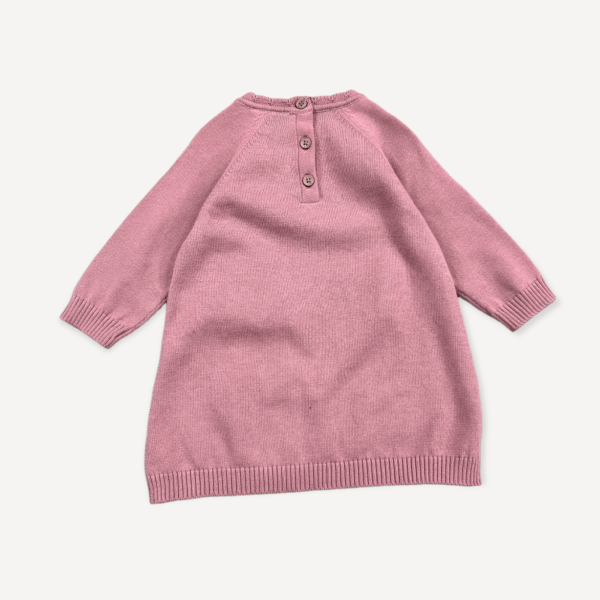 Bunny Jacquard Knit Baby Girl Dress (Organic Cotton): Vintage Rose, 6-12 - Image 2