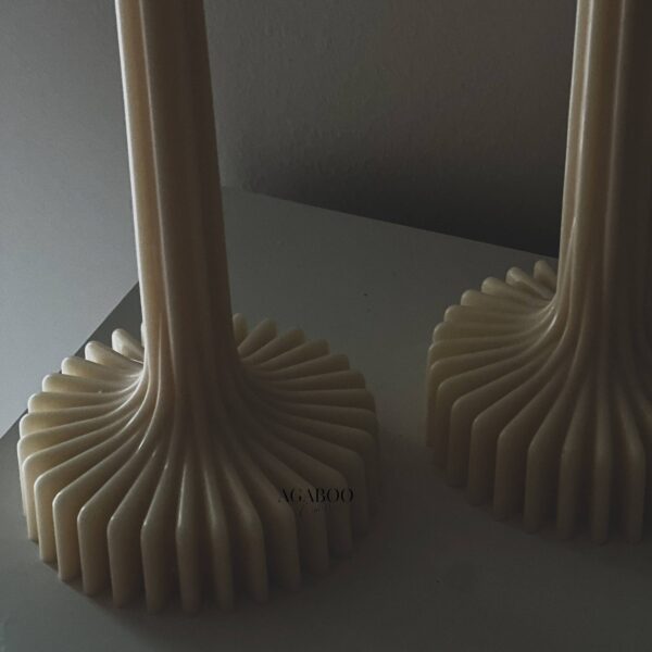 Large Stripe Vase Column Candle - Pillar: Cream, Set of 2 - Image 8