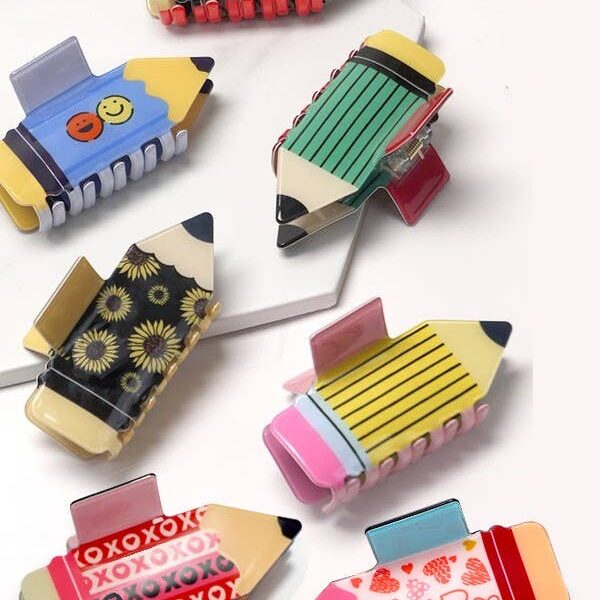 JUMBO FUN SCHOOL PENCIL HAIR CLAW CLIPS Yellow - Image 2