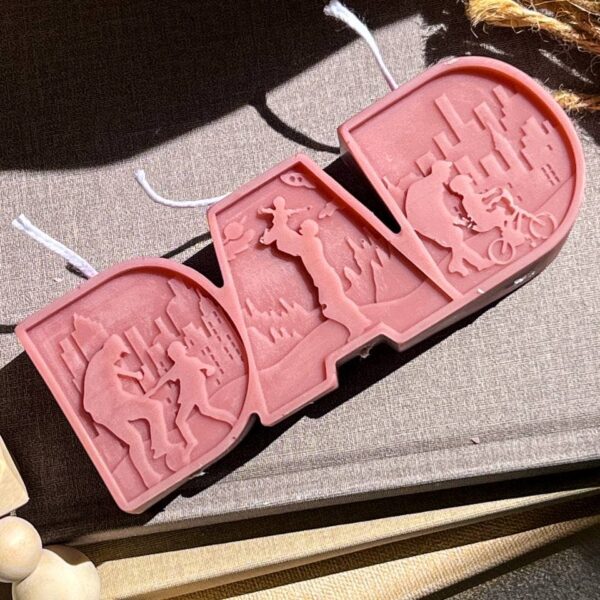 DAD Letter Candle 1.5x4.5in Brown, Sea Salt & Orchid