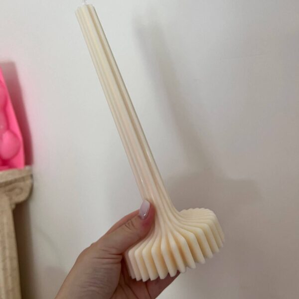 Large Stripe Vase Column Candle - Pillar: Cream, Set of 2 - Image 9