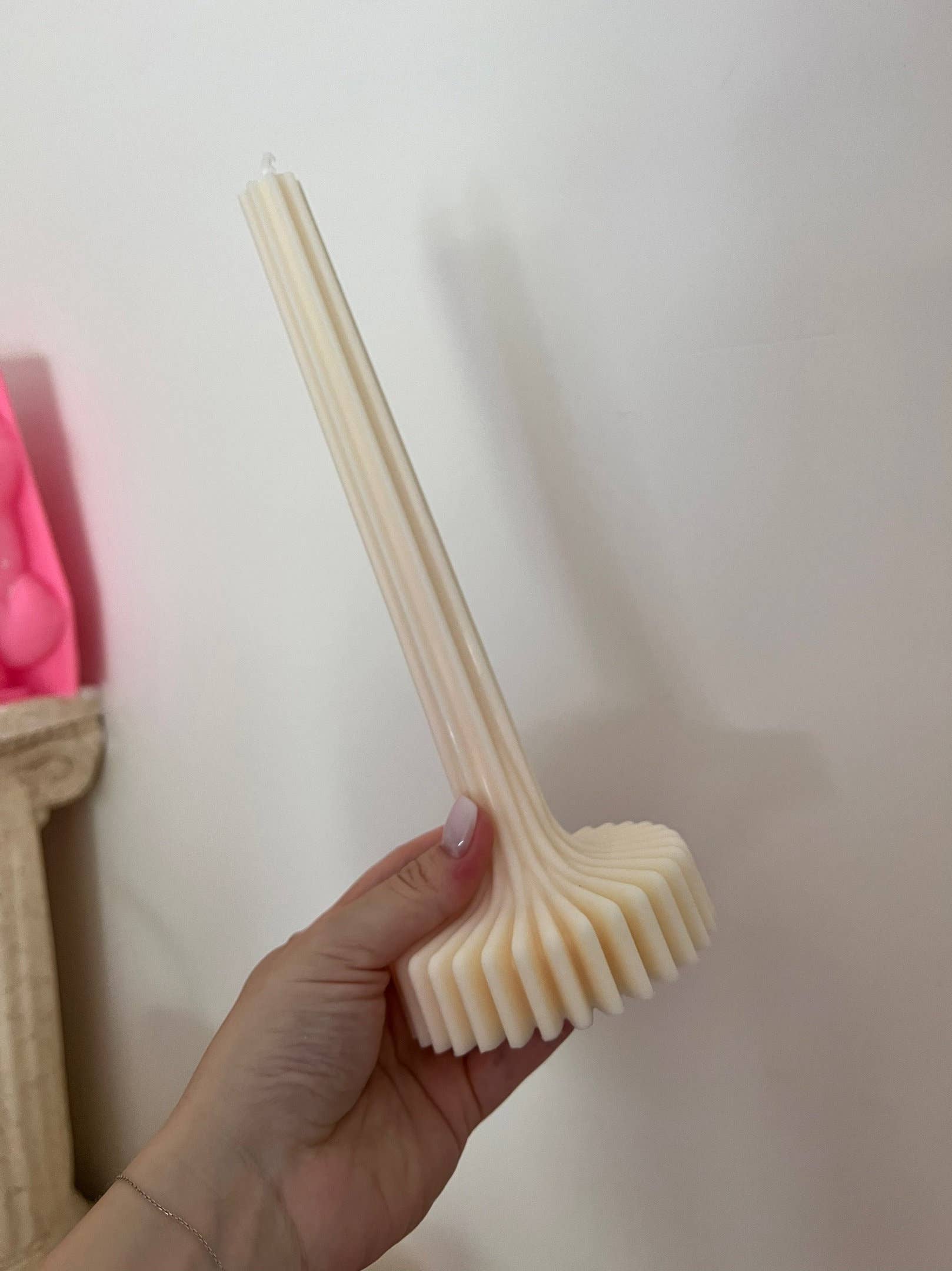 Large Stripe Vase Column Candle - Pillar: Cream, Small