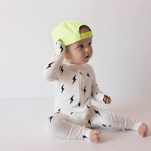 Bamboo Zip Pajamas | White & Black Lightning Bolt: 3-6 Months - Image 12