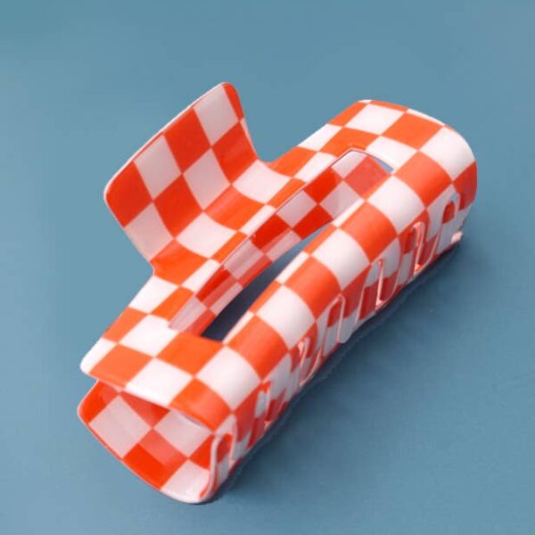 JUMBO RESIN CHECKER HAIR CLAW CLIPS 4inch Orange